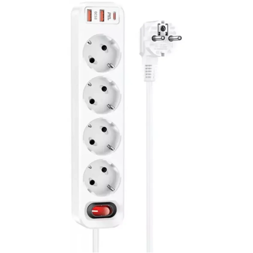 Мережевий фільтр Hoco NS1 Aura 4-bit PD 20W 2xUSB+Type-C White